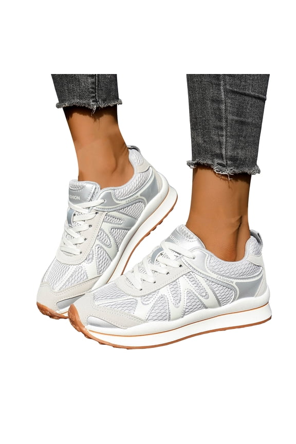 Women's Breathable Wide Toe Box Walking Shoes Comfortable Platform Non Slip Running Shoe Casual Lace Up Sneakers White Size 8