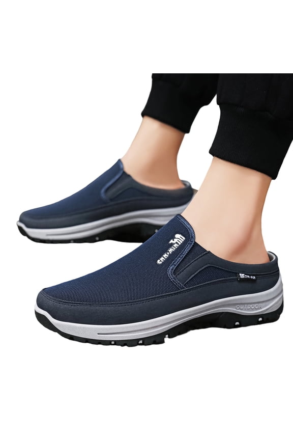 Women's Breathable Woven Mesh Backless Mule Loafers Closed Protective Round Toe Slip On Shock Absorb Rugged Lug Anti Slip Thick Sole Outdoor Walking Casual Half Slide Shoes For Ladies
