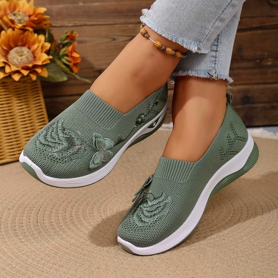 Women's Breathable Woven Walking Shoes, -on Comfortwear Lightweight Anti-Skid Sneakers Comfortable Casual Shoes(Green,6)