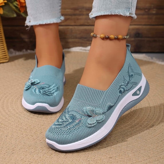 Women's Breathable Woven Walking Shoes, -on Comfortwear Lightweight Anti-Skid Sneakers Comfortable Casual Shoes(Light Blue,9)