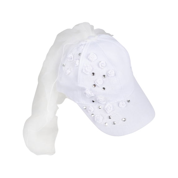 Women's Bridal Costume Baseball Hat With Tule Veil and Sequins