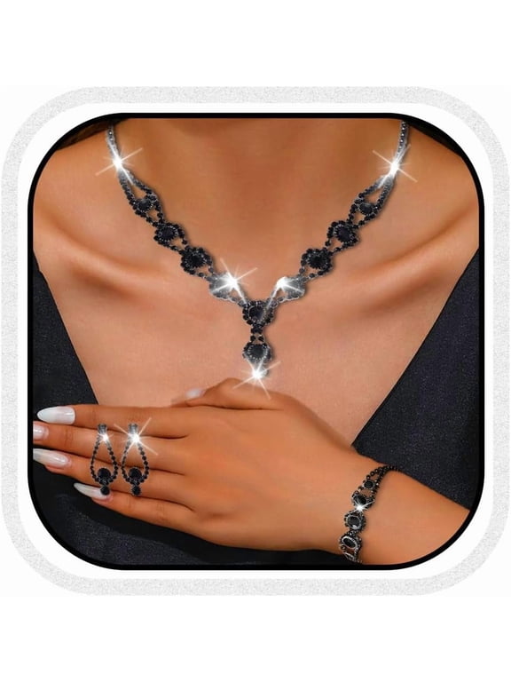 Women's Bridal Jewelry Set Rhinestone Necklace, Earrings, and Bracelet Set Formal Prom Dress Jewelry Set
