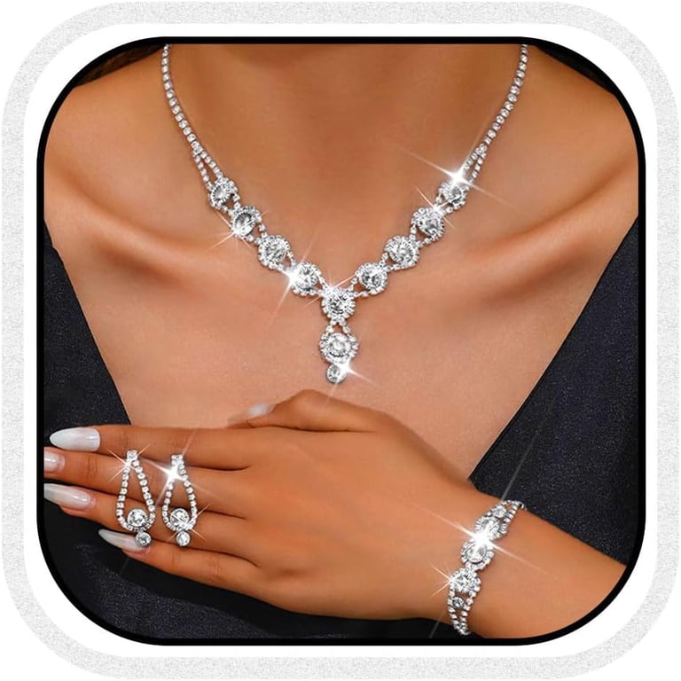 bracelet for formal dress Gioobbt Women's Bridal Jewelry Set Rhinestone Necklace, Earrings, and Bracelet Set Formal Prom Dress Jewelry Set, Size: One size, Black