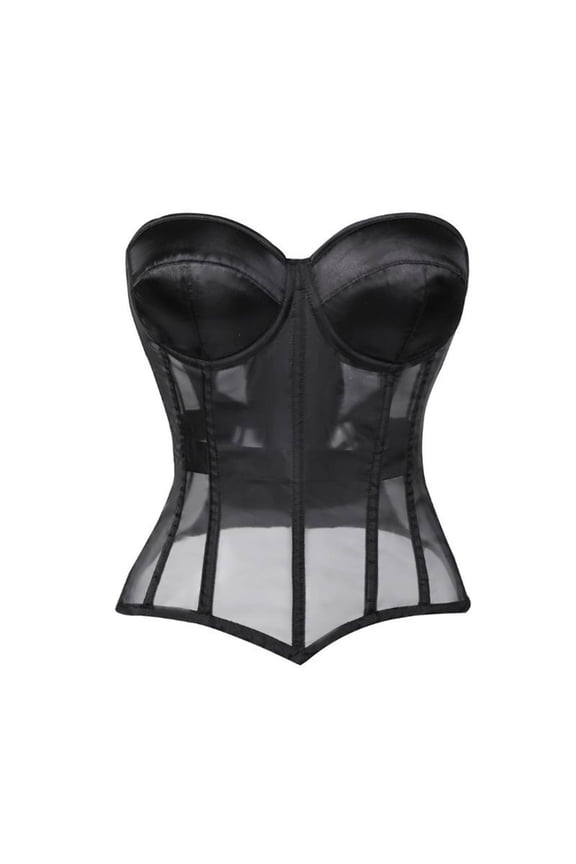 Women's Bridal Party Strapless Sheer Mesh Satin Corset Breathable Fishbone Bustier Hourglass Figure Shaper Tops Black L