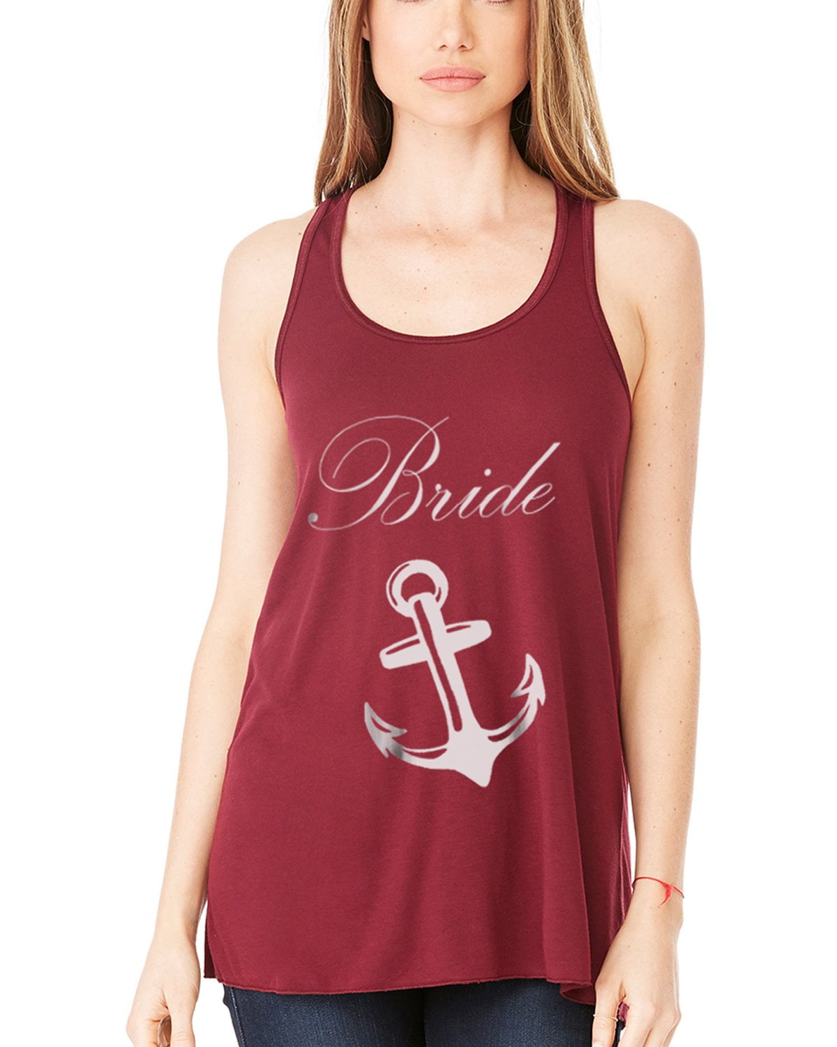 Women's Bride Anchor Printed Flowy Racerback Tank Top