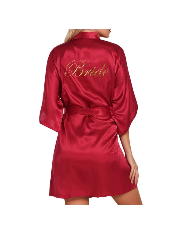 Women's Bride Bridesmaid Robes Short Satin One Size Silver Rhinestones Wedding Party Getting Ready Sleepwear