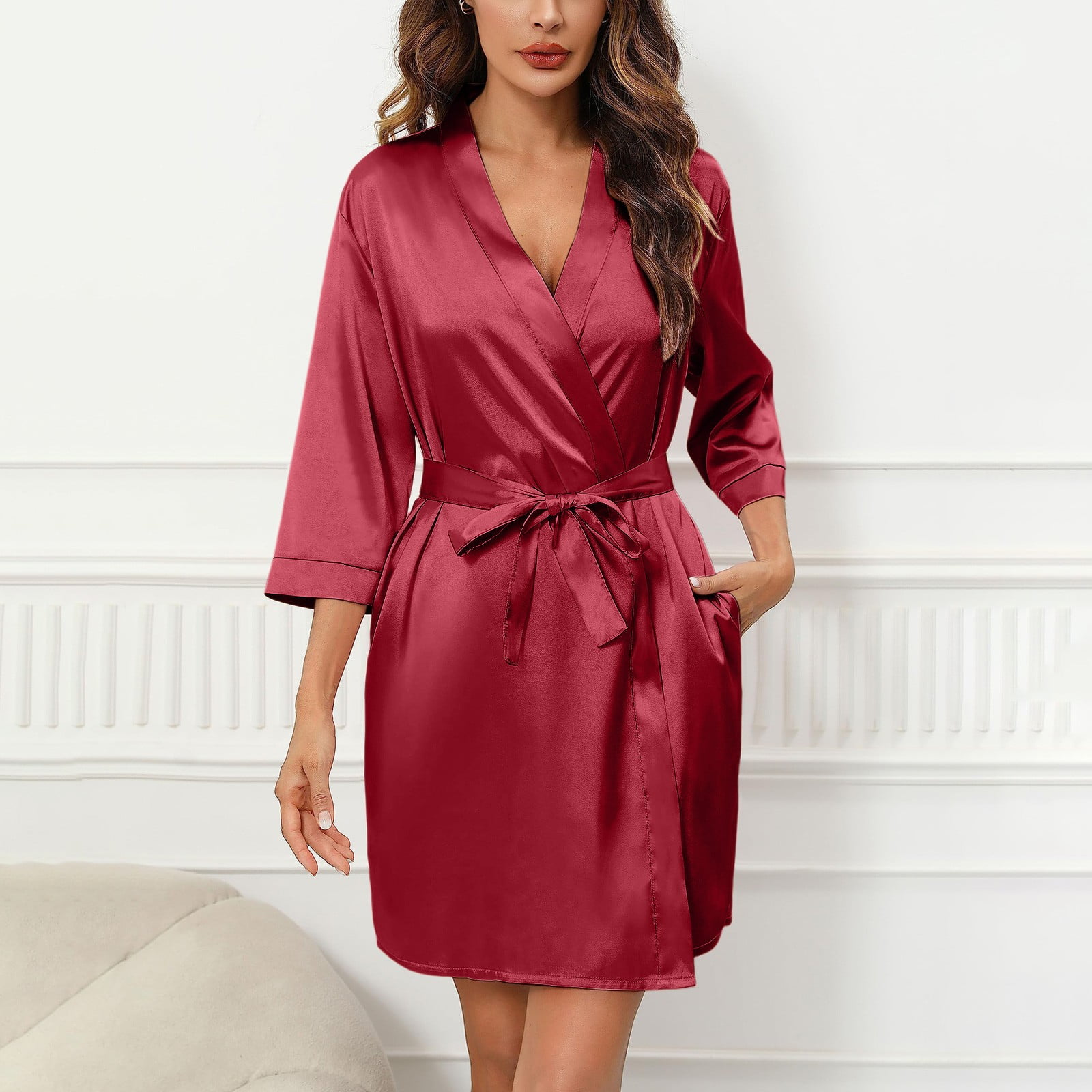 Women's Bride Bridesmaids Robe Short Satin Kimono Robes For Wedding ...