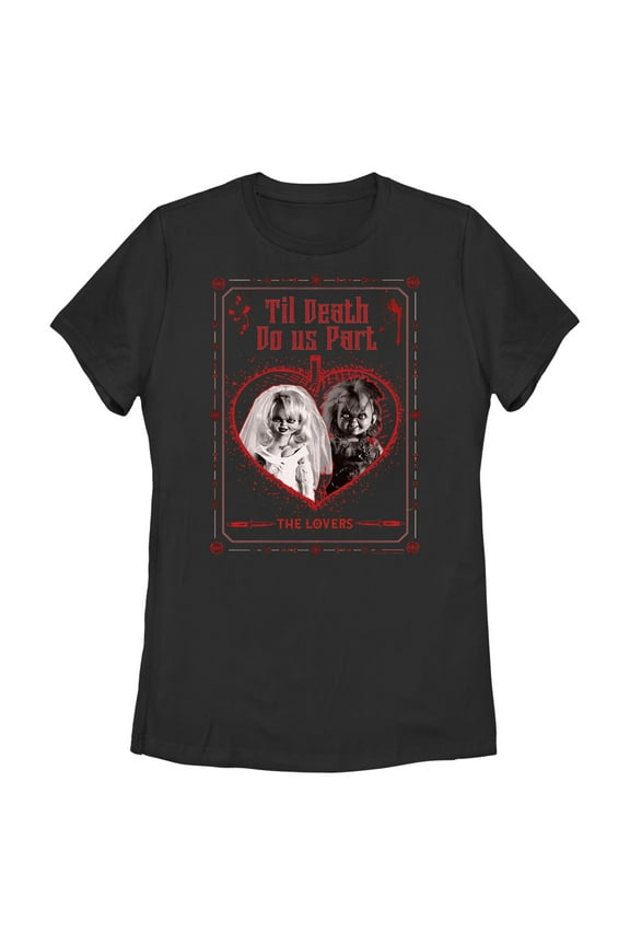 Women's Bride of Chucky The Lovers Tarot Card Graphic Tee Black Medium