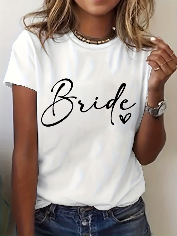 Women's Bridesmaid & Wedding Party T-Shirt - Bride Squad Lettering Print Short Sleeve Crew Neck Top, Bridesmaids Groomsmen Outfits, Spring Summer Wedding Apparel, Casual Fit Blouse for Bridesmaids