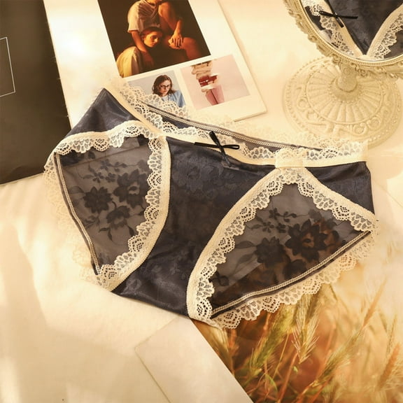 uublik Women's Briefs High Waist Breathable Briefs Soft Underpants Ladies Stretch Panties Lace Underwear Blue