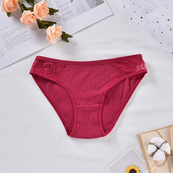 uublik Women's Briefs High Waist Breathable Briefs Soft Underpants Ladies Stretch Panties Lace Underwear Wine