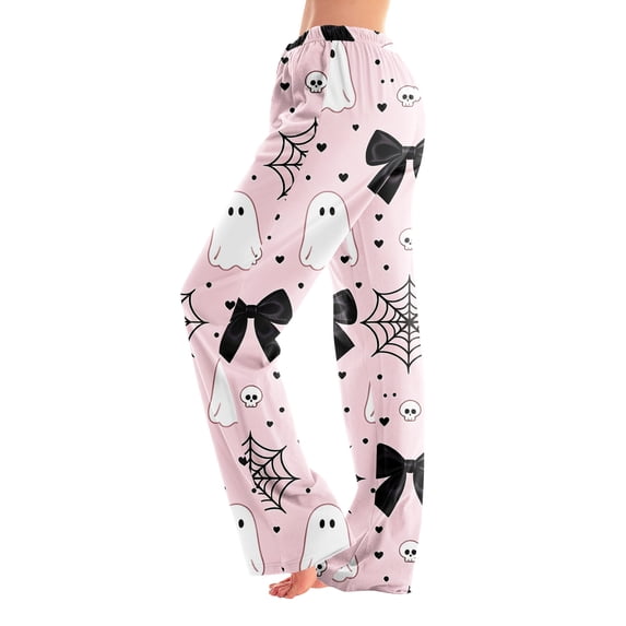 Women's Bright Color Spooky Halloween Pajamas with Loose Fit Elastic Waist and No Drawstring, Soft Stylish Polyester Lounge Pants for Family Gathering