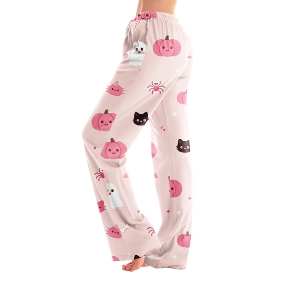 Women's Bright Color Spooky Halloween Pajamas with Loose Fit Elastic Waist and No Drawstring, Soft Stylish Polyester Lounge Pants for Family Gathering