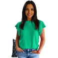 thumbnail image 1 of Women's Bright Green Ruffle Short Sleeve Sweater – Casual Summer Style for Daily Wear, XL, 1 of 5