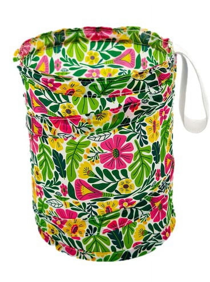 Women's Bright Island Floral Print Univeral Collapsible Bucket Hanging Trash Can for Cars