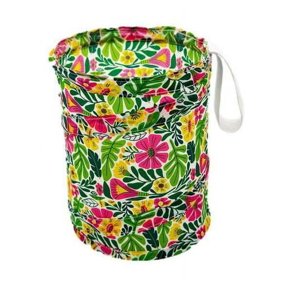 Women's Bright Island Floral Print Univeral Collapsible Bucket Hanging Trash Can for Cars
