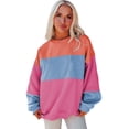 thumbnail image 1 of Women's Bright Pink Colorblock Patchwork Drop Shoulder Sweatshirt - [ZhiHiMeRi] | (US 20-22)2XL, 1 of 6