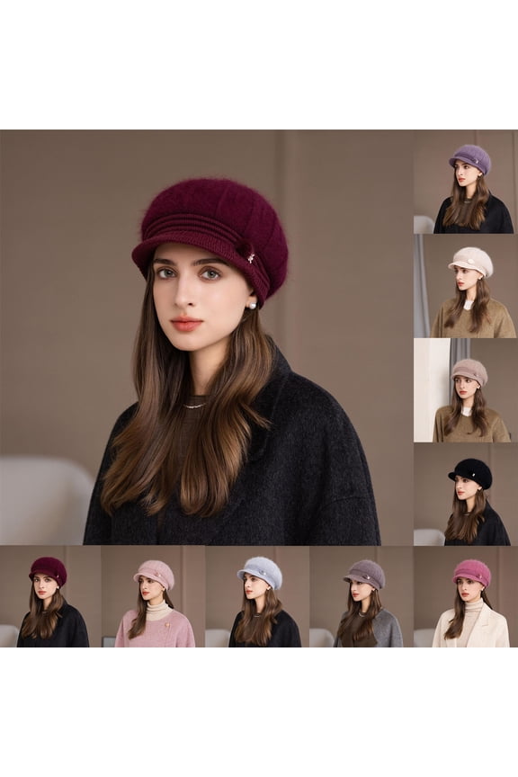 Women's Brimmed Beanie, Winter Knit Cloche Hat with Slouchy Crown, Trendy Fedora Design for Ladies, One Size Fits Most Cold Weather Cap