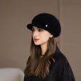 thumbnail image 1 of Women's Brimmed Beanie, Winter Knit Cloche Hat with Slouchy Crown, Trendy Fedora Design for Ladies, One Size Fits Most Cold Weather Cap, 1 of 5