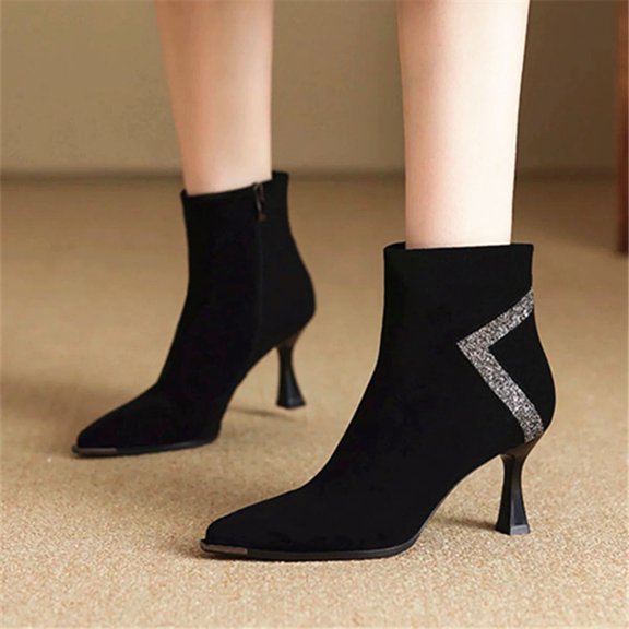Women's British Fashionable Rhinestone Suede High Heeled Fashion Boots