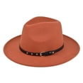 thumbnail image 1 of Women's British Jazz Hat Ladies Wide Brim Fedora with Chain Cowboy Style for Winter Fashion Red One Size, 1 of 3