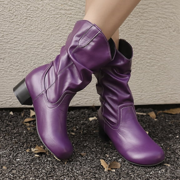 Women's British Pile Boots With Simple Midsole Slim Boots Thick Mid Heel Boots