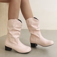 thumbnail image 1 of Women's British Pile Boots With Simple Midsole Slim Boots Thick Mid Heel Boots, 1 of 8