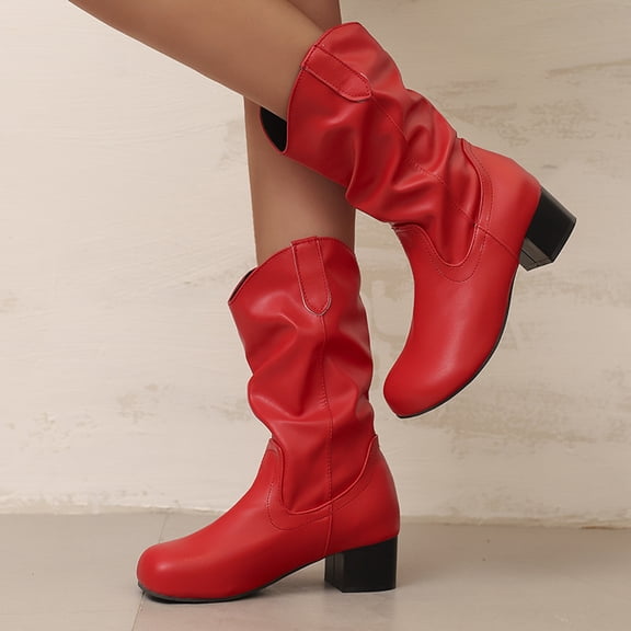 Women's British Pile Boots With Simple Midsole Slim Boots Thick Mid Heel Boots