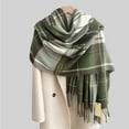 thumbnail image 1 of Women's British Style Color Block Plaid Scarf, Warm Winter Neck Warmer with Tassels, Soft Polyester Fashion Scarf, Classic Checkered Pattern Scarf, Versatile Cold Weather Accessory - Green, 1 of 5