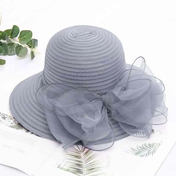 Women's British Style Fascinator Sun Hat, Elegant Dress Hat for Summer Church Tea Party Wedding Travel, Thoughtful Gift(One size,Gray)