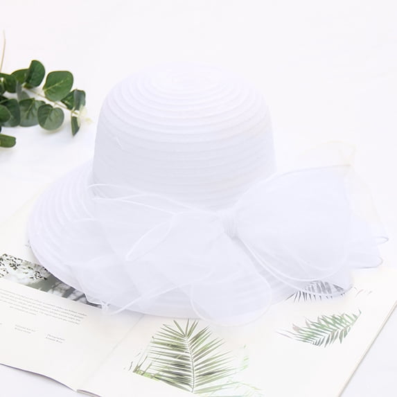Women's British Style Fascinator Sun Hat, Elegant Dress Hat for Summer Church Tea Party Wedding Travel, Thoughtful Gift(One size,White)