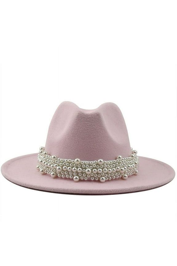 Women's British Style Fashion Elegant Hat Pearl Ring with Top Hat Big Brim Hat Ladies Woolen Hat Baseball Caps for Women Bucket Hats