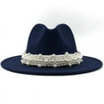 thumbnail image 1 of Women's British Style Fashion Elegant Jazz Hat Pearl Ring with Top Hat Big Brim Hat Ladies Woolen Hat, 1 of 3