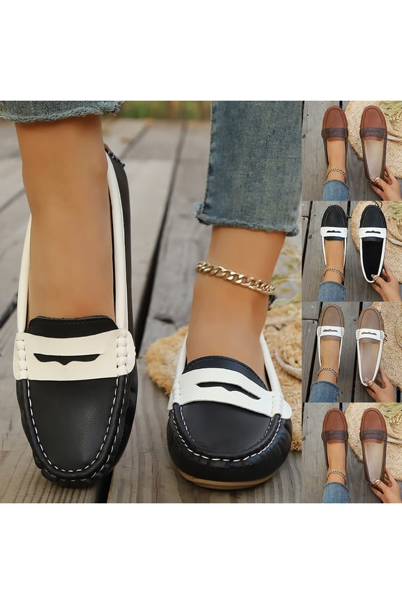 Women's British Style Loafers, Retro Color Block Slip On Shoes, Lightweight Comfortable Casual Flats, Low Top Walking Shoes for Daily Wear