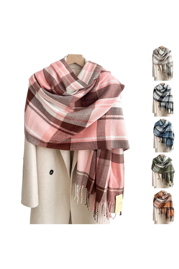 Women's British Style Plaid Scarves Color Block with Tassels Warm Winter Neck Wrap