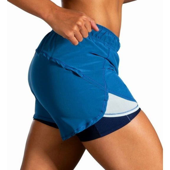 Women's Brooks 221464 Chaser 5 Inch 2-In-1 Short (Blue/Ice Blue/Navy XL)