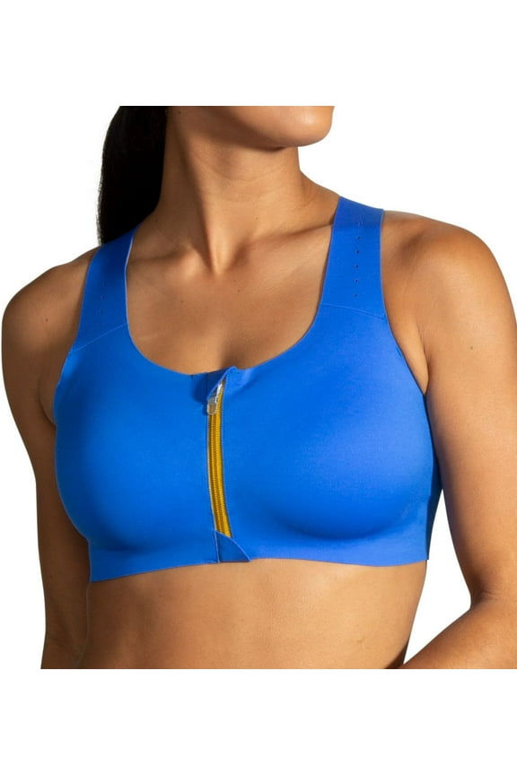 Women's Brooks 350083 Dare Zip Front 2.0 DriLayer Sports Bra (Bluetiful/Golden Hour 38 C/D)