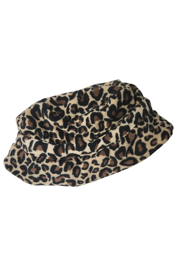 Women's Brown & Black Leopard Print Bucket Style Beanie Cap Hat