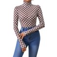 thumbnail image 1 of Women's Brown Checkered High Neck Long Sleeve Bodysuit - [ZhiHiMeRi] | (US 16-18)XL, 1 of 6
