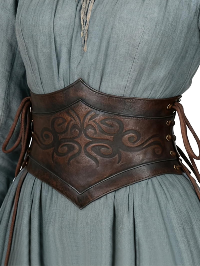 Faux Leather Viking Corset Belt Renaissance Waist Cincher Lace-up Women main image 3