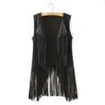 thumbnail image 1 of Women’s Brown Faux Suede Tassel Vest - Stylish Sleeveless Open Front Cardigan with Long Tassel Fringe, Soft & Comfortable All-Season Casual Wear Outfits, 1 of 5