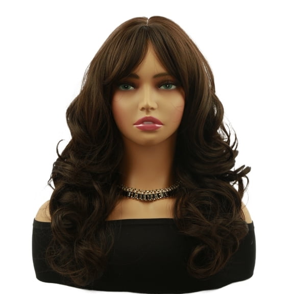 Women's Brown Long Curly Hair Wig High Temperature Silk Medium Long Hair Large Wave Headgear