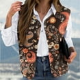 thumbnail image 1 of Women's Brown Plus Size Casual Vest Warm Double-Sided Printed Loose Collarless Button Coat for Winter, 1 of 5