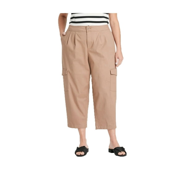 Women's Brown Plus Size High-Rise Casual Cargo Pants - 1X