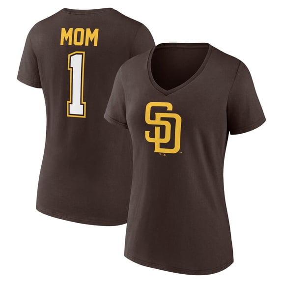 Women's Brown San Diego Padres Mother's Day #1 Mom V-Neck T-Shirt