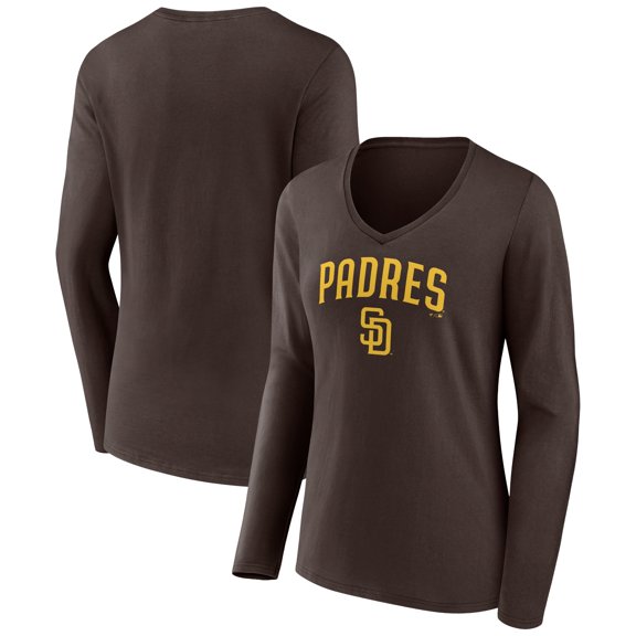 Women's Brown San Diego Padres Team Lockup Long Sleeve V-Neck T-Shirt