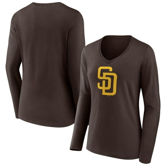 Women's Brown San Diego Padres Team Logo Long Sleeve V-Neck T-Shirt