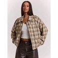 thumbnail image 1 of Women's Brown Striped Jacket, Casual Long Sleeve Outerwear for Fall and Winter, 1 of 8