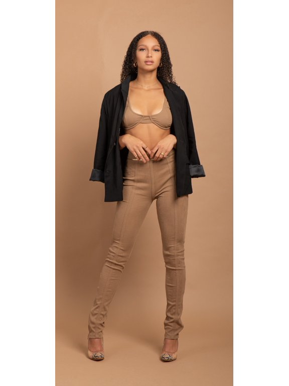 Women's Brown / Taupe Ribbed Two-Piece Bralet Lounge Set