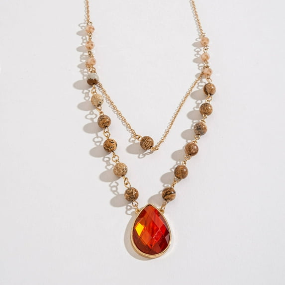 Women's Brown Zella Stone Layered Pendant Necklace by Howard's